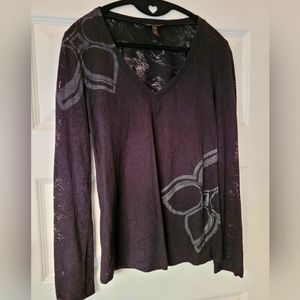 BCBG Maxazria Black Semi Sheer V-Neck Top